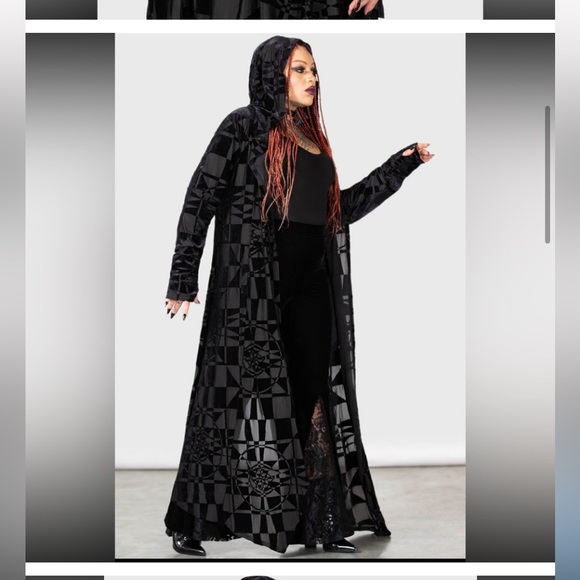 Sold Killstar X Dario Argento black geometric velvet burnout hooded cardigan. - Picture 10 of 11